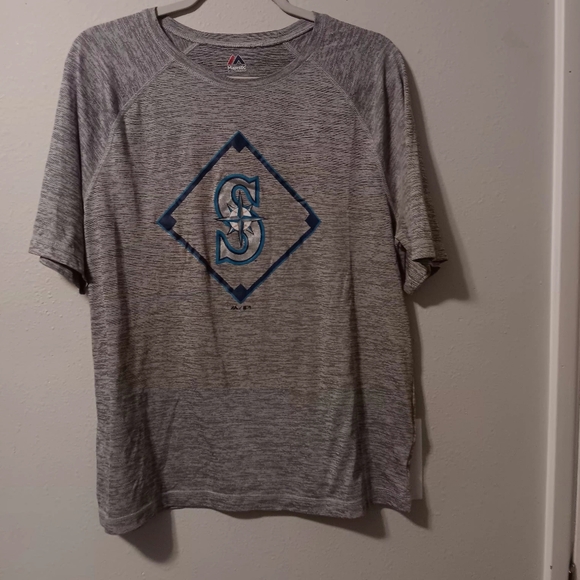 Majestic Men's Heather Gray Seattle Mariners Short-Sleeve Logo Tee - Picture 9 of 11